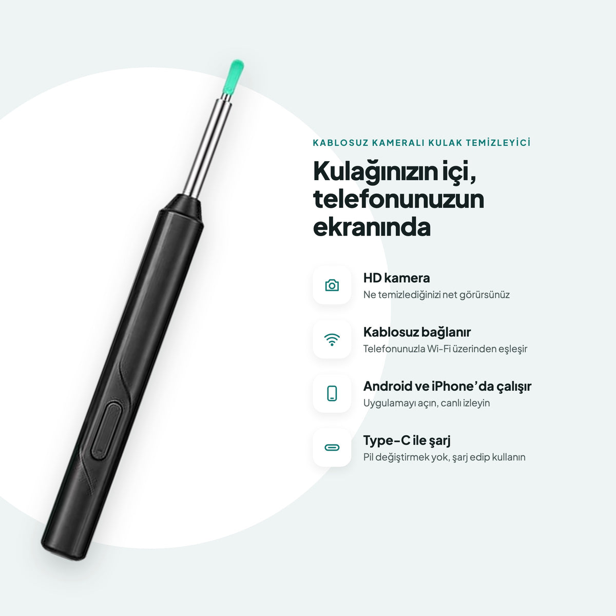 Vizora Set özellikleri: HD kamera, Wi-Fi, Android ve iPhone, Type-C şarj